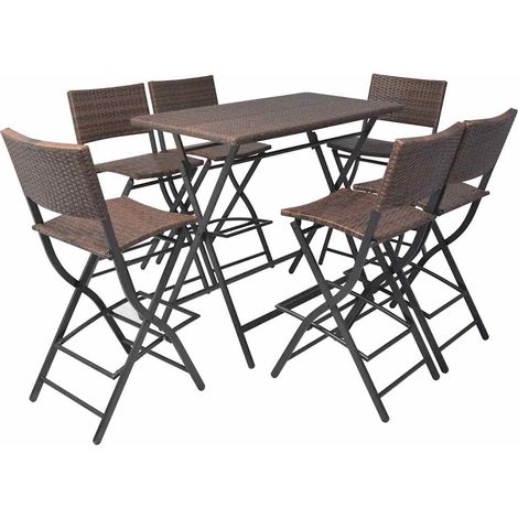 Set de 1 table et 6 chaises pliable, Mobilier de salle à manger, Acier Résine tressée Marron OIB2771E (1/5)