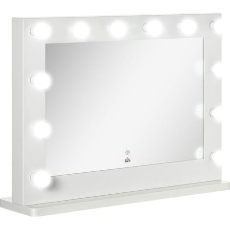 Miroir maquillage Hollywood lumineux 12 LED tactile - luminosité réglable, fonction mémoire - métal MDF blanc verre (1/4)