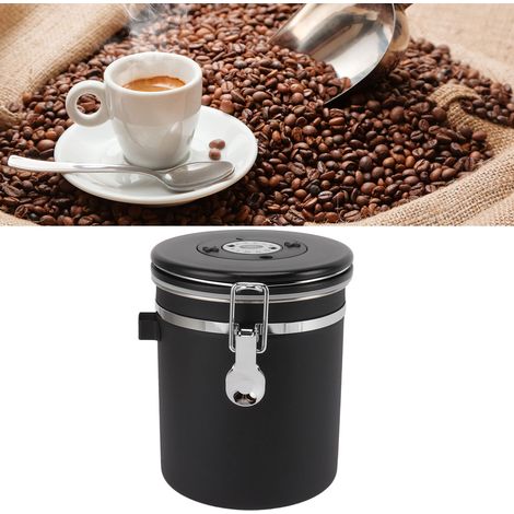 Boîte de conservation pour grains de café de 1,5 L, en acier inoxydable 304, avec cuillère en acier, noire. (1/5)