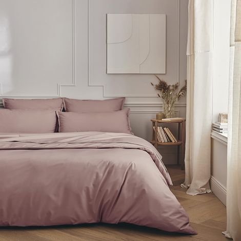 Housse de Couette Unie en Percale de Coton, 200 x 200 cm, Rose Moyen (1/5)