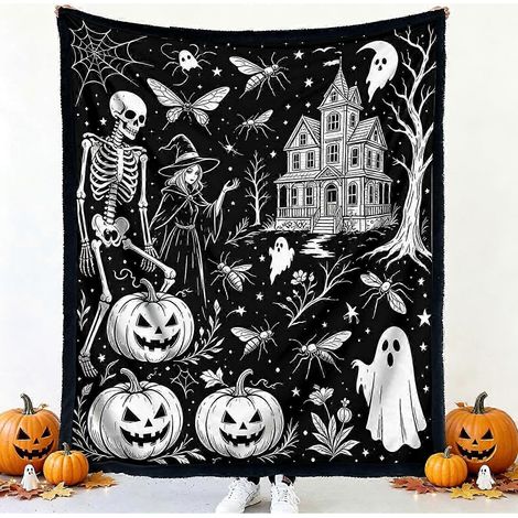 Couverture à colorier soi-même pour Halloween (Trick Or Trace), 150 x 127 cm, idéale pour adultes et enfants. Créez votre propre couverture créative (1/5)
