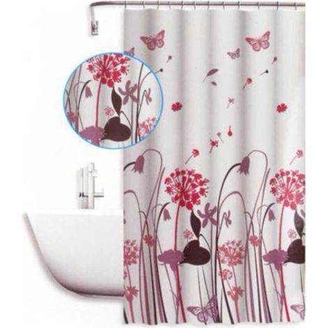 Tenda per doccia vasca da bagno impermeabile pvc 12 ganci decorata con fiori e farfalle 200x180 cm (1/2)
