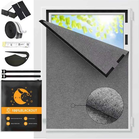 Rideau Occultant sans Perçage, Store Occultant en Lin Découpable, Film Occultant Anti-Soleil, Tissu Occultant Thermique pour Fenêtre et Fenêtre de Toit, Idéal pour Voyage, Chambre, 200x150cm (1/5)
