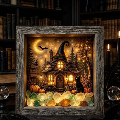 Halloween Shadow Box Kit, Lampe Halloween Maison Magique LED Format A4, Décoration Fantaisie, Secteur