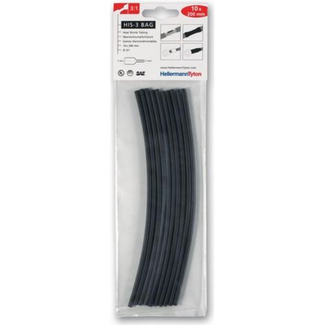 HellermannTyton HIS-3 BAG funda termorretráctil negra 3 mm