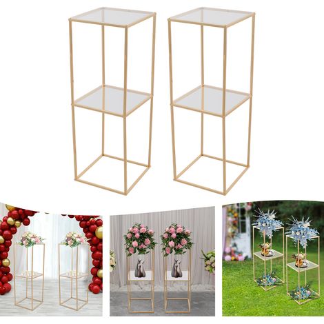 28x28x80cm Présentoir à fleurs de mariage en métal à 2 niveaux, lot de 2 présentoirs à fleurs pour centre de table de fête d'anniversaire (1/5)