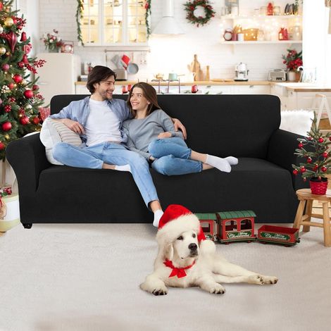 Elastischer Sofabezug 3 Sitzer, Jacquard Couchüberzug mit Armlehnen, rutschfest & waschbar