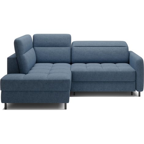 Sofá esquinero izquierdo convertible BARNEA 208 cm en azul marino jaspeado con almacenamiento (1/5)