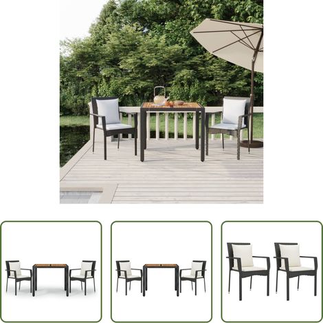 vidaXL Salle à manger extérieure - Ensemble à manger de jardin avec coussins 3 pcs Noir (1/5)