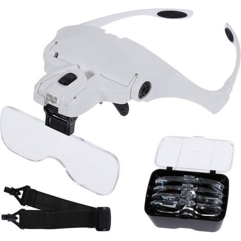 Lunette de Loupe avec 2 Lumières LED 5 Lentilles Lunette loupe grossissante 1.0X,1.5X,2.0X,2.5X,3.5X pour Travail de Précision, Bijoutier, Eclairage, Broderie, Lecture (1/5)