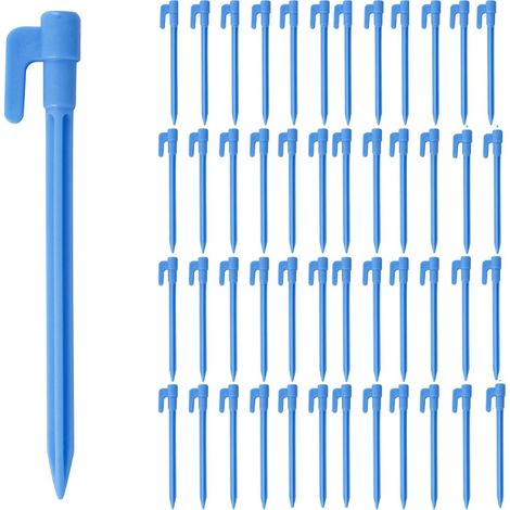 Lot de 100 piquets de tente en plastique, piquets de tente, piquets de ligne pour tondeuse robot pour camping, jardinage, bleu (1/5)