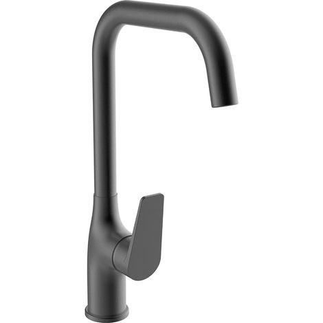 Schläfer 26506520  Miscelatore Lavello Cucina Nero Opaco con Bocca Alta a Squadra,  Girevole 360°, Rubinetto Cucina Professionale Orientabile, Miscelatore Leva Laterale Serie Leonardo in Ottone