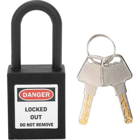 Cadenas de sécurité isolé en nylon résistant à la corrosion, 38 mm, avec clé, pour consignation et étiquetage (noir). (1/5)