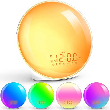 Simulazione Luce sveglia all'alba, Illusione al tramonto, Compagno di sonno con sveglia, Luce notturna colorata sul comodino (1/5)