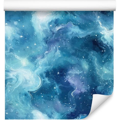 Papier peint aquarelle galaxie bleu, turquoise et céladon 50x1000 cm (1/5)