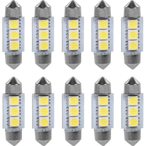 Lot de 10 ampoules LED feston 36 mm 12 V 3 SMD 5050 blanches pour plafonnier de voiture (1/5)