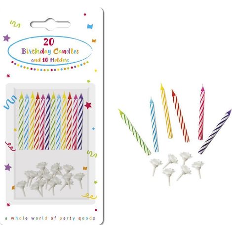 Candele colorate con supporto, 20 pezzi.