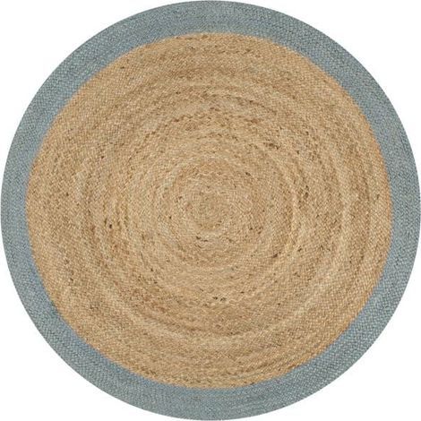 Tapis en jute fait main avec bordure vert olive, 90 cm (1/5)