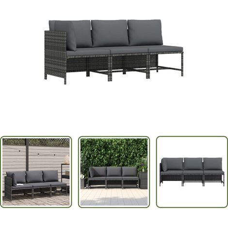 Gartenmöbel - 3-tlg. Garten-Lounge-Set mit Kissen Poly Rattan Grau (1/5)