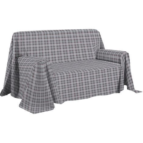 Housse de canapé 180 x 290 cm, fabriquée en Italie, 100% Coton Pur, Motif Tartan Gris, idéal comme Drap d'ameublement, protège-canapé ou Couvre-lit d'été (1 Place) (1/2)