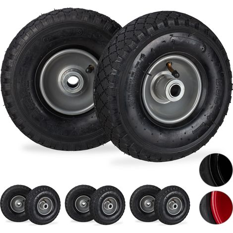 Set da 8 Ruote 3.00-4 per Carriola, ad Aria, 260x85 mm, Cerchione in Acciaio, max. 100 kg, Nero-Grigio
