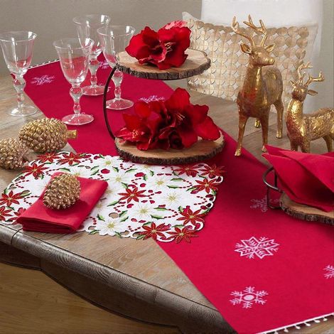 Ensemble de 6 sets de table brodés de motifs de Noël poinsettia et houx (1/5)
