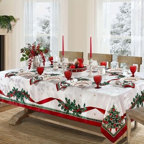 Nappe de Noël - Polyester - Rectangulaire - 140x240 cm - Rouge (1/5)