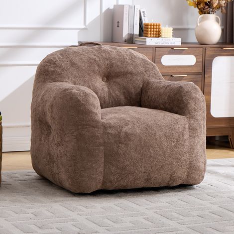Sillón puff de piel sintética con reposabrazos, espuma troceada, caqui DESVIAE (1/5)