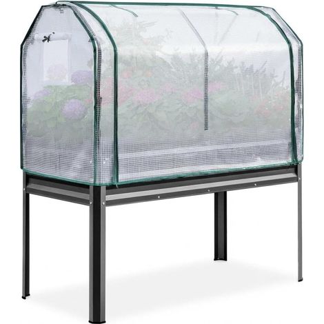 Bac de culture surélevé 120 x 60 x 140 cm,  Mini serre PE et voile protectrice inclus, Noir