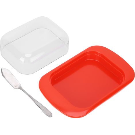Beurrier rectangulaire large avec couvercle, couteau, petit plateau à fromage portable pour la cuisine (rouge) (1/5)