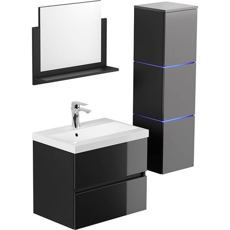 Home Deluxe - Set completo di mobili da bagno WANGEROOGE DELUXE Made in Germany  Colore: Nero, Misura: L