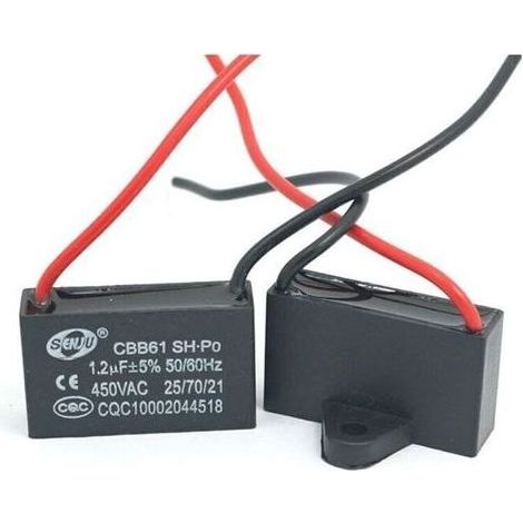 Lot de 2 condensateurs CBB61 1.5uF 450V AC 50/60Hz – Longueur câble 95mm – Pour ventilateurs de plafond et climatiseurs - Condensateur1-Karteo (1/3)