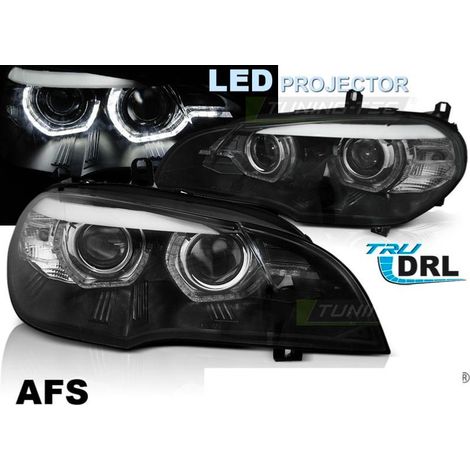 Paire feux phares BMW X5 E70 07-13 Xenon Angel Eyes Led DRL Noir AFS-35730158 (1/4)