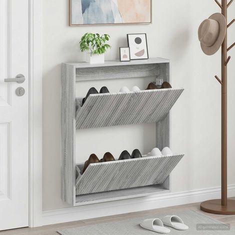vidaXL Wall-Mounted Shoe Cabinet ARNHEM 71 x 17 x 86 cm Grey Sonoma (1/5)
