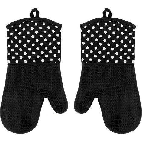 Gant Anti Chaleur - Gant Silicone Cuisine, Antidérapant. Lot de 2 Pieces(Noir) (1/5)