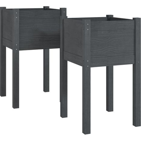 Macetero elevado bandeja plantas flores jardín terrazas exteriores juego de 2 40 x 40 x 70 cm madera maciza de pino gris 020038900