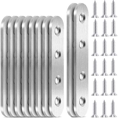 10PCS Fixation Droits Plats Plaques Pattes D'assemblage en Inox Sont Pattes d'assemblage Équerres Plaque de Réparation pour Étagère en Bois Armoire Chaise Table, 96 x 16 mm, 76 x 16 mm (1/3)