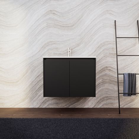 Inda - Mobile bagno L.80 con lavabo opaco / Nero opaco 2 ante -
