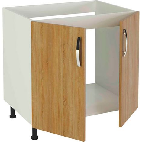 Meuble bas de cuisine pour evier 2 portes coloris chêne cortez - Hauteur 85 x Longueur 80 x profondeur 58 cm -PEGANE-
