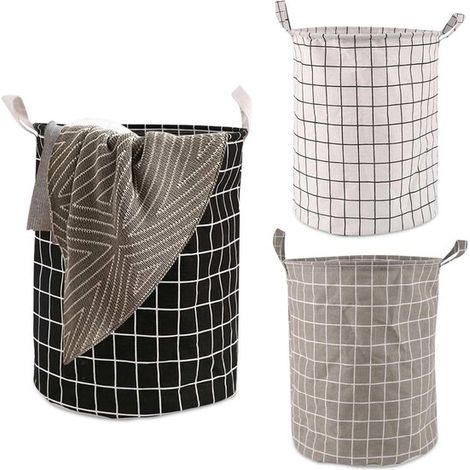 Cesto de ropa de algodón - Plegable - Asa - 40 litros - Multifuncional - Dormitorio Baño - 35 x 43,5 cm - Redondo - Juego de 3 (1/5)