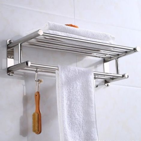 Porte-serviettes de salle de bain, porte-serviettes mural en acier inoxydable, étagère murale 50CM (1/3)