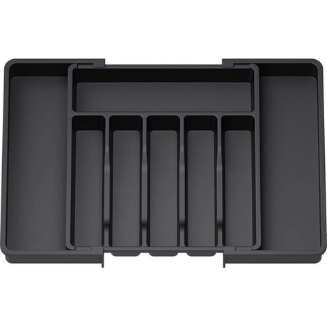 Besteckkasten, ausziehbarer Schubladeneinsatz, verstellbarer Schubladenorganizer für die Küche, Löffel, Gabeln, Schwarz (1/5)