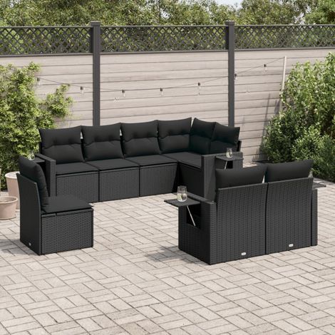 vidaXL Salon de jardin 8 pcs avec coussins noir résine tressée (1/3)