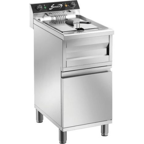 Friteuse inox électrique simple haut rendement 12 Litres, sur coffre 1 porte battante, 9000 W, 400 V - TRI (1/5)