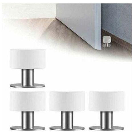 4 Pièces Butoir de Porte Murale Adhesif, SL.GT Butoir Arrêts de Porte Door Stoppers Butée de Porte Sol Inox avec Caoutchouc Antichoc, Ruban Adhésif Double Face 3M (1/5)