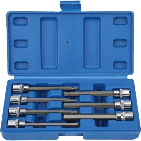 Jeu de 7 douilles à embouts hexagonaux carrés de 3/8 po extra longues en acier au chrome-vanadium pour usage domestique et automobile (1/4)