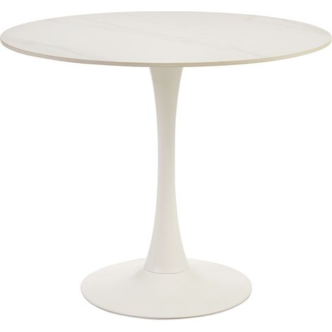 Tavolo da pranzo design rotondo in ceramica bianca e metallo D90 cm MALOU