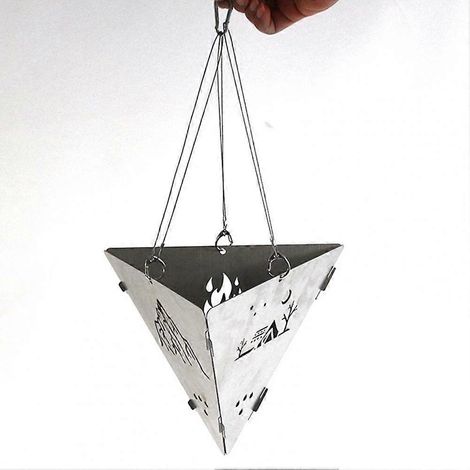 ensemble de réchaud de camping triangulaire à flamme suspendue en acier inoxydable, réchaud à bois pour barbecue et feu de camp en extérieur (1/5)