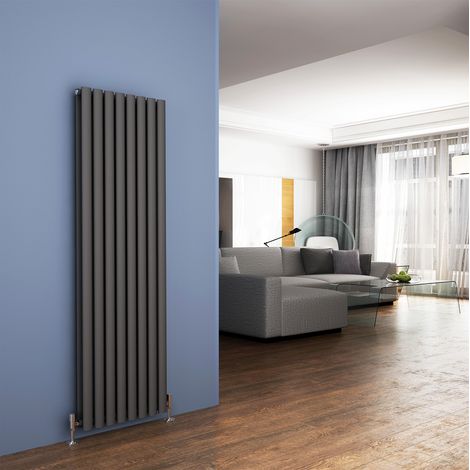ELEGANT 1600 x 472mm Anthracite Designer Radiator Vertical Oval Column Panel Double Panel Rad