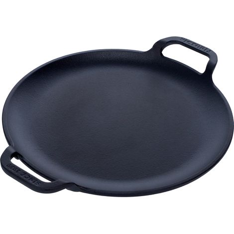 Victoria 31800 Plaque à Griller en Fonte à Induction pour Pizza, Poêle 25cm pour Barbecue, Four  Noir